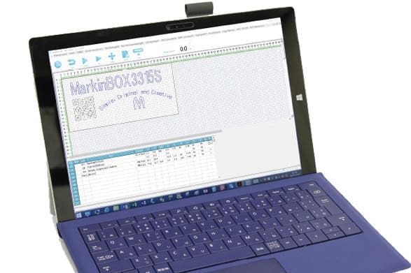 Image of a laptop screen displaying a drawing created with Tocho Marking Systems' Windows software sketchbook2'.